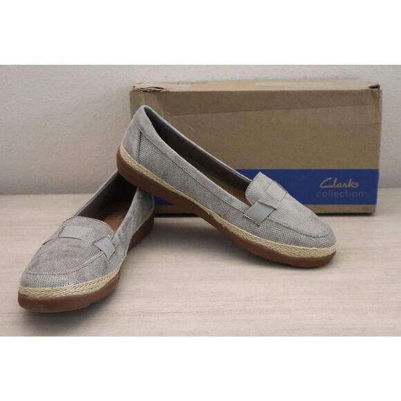 Clarks Collection Women's Sz 10W Pewter Gray Metallic Elaina Echo Slip-On Shoes - Picture 1 of 12